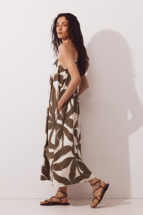 Cortefiel Vestido fluido Estampado verde