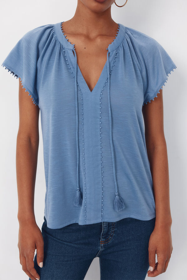 Cortefiel Playera fluida con pasamaner&iacute;a Azul