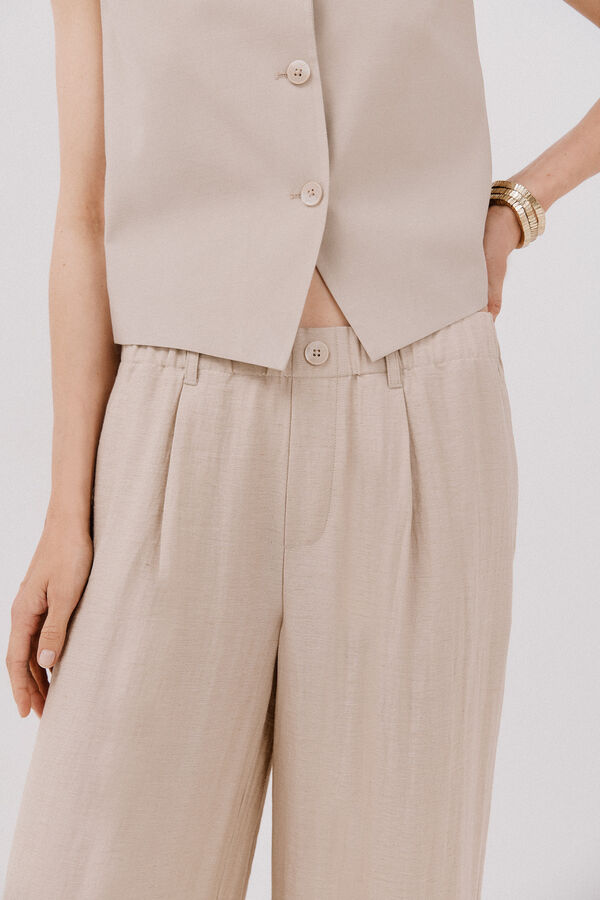 Cortefiel Pantalón fluido ancho Estampado marrón