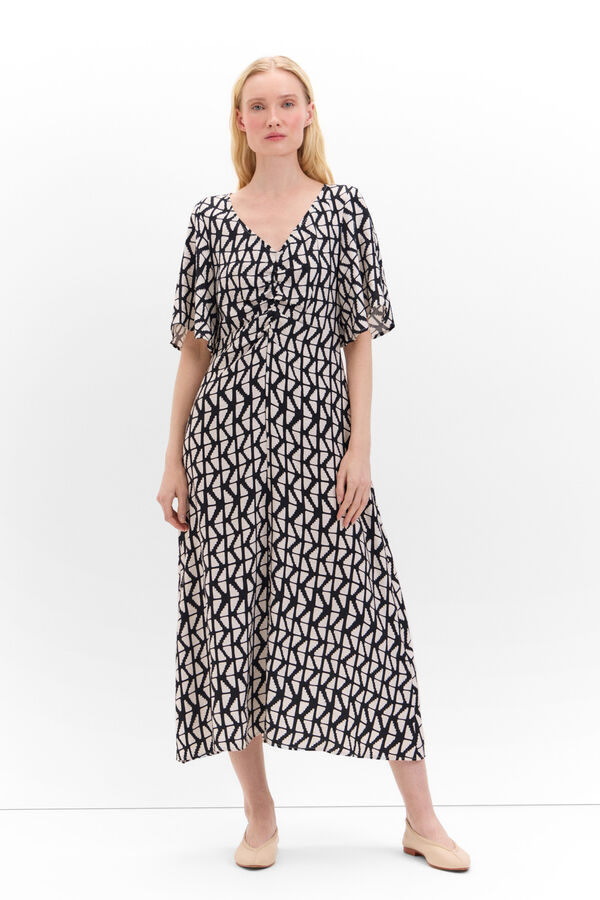 Cortefiel Vestido estampado detalle frunce Estampado blanco