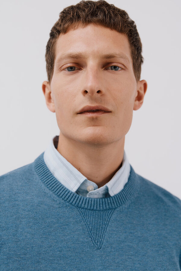 Cortefiel Suéter tejido fino algodón cuello redondo  Azul