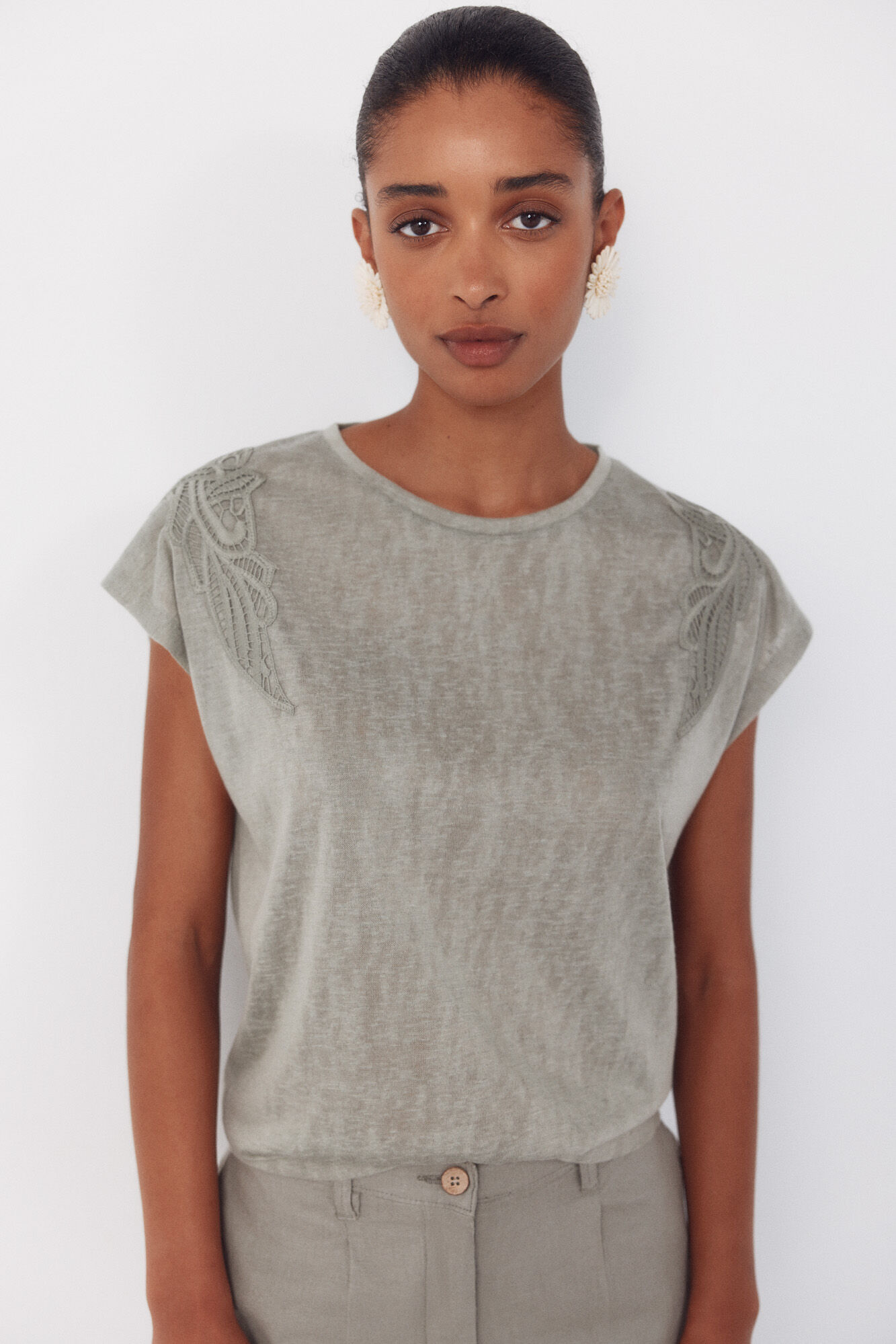 Cortefiel Playera efecto lino con parches