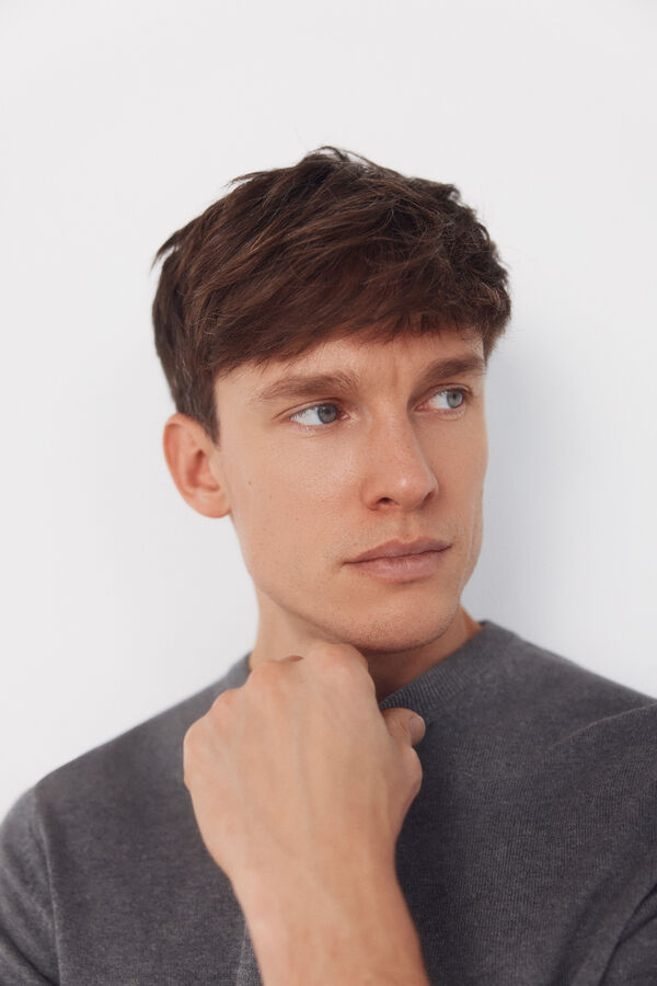 Cortefiel Jersey punto algod&oacute;n cuello redondo b&aacute;sico Gris