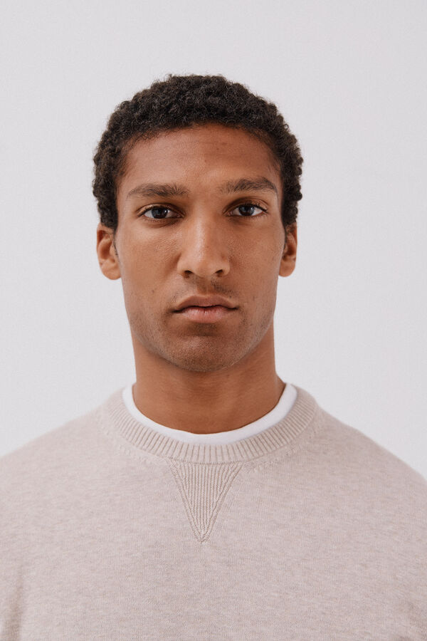 Cortefiel Suéter tejido fino algodón cuello redondo  Beige