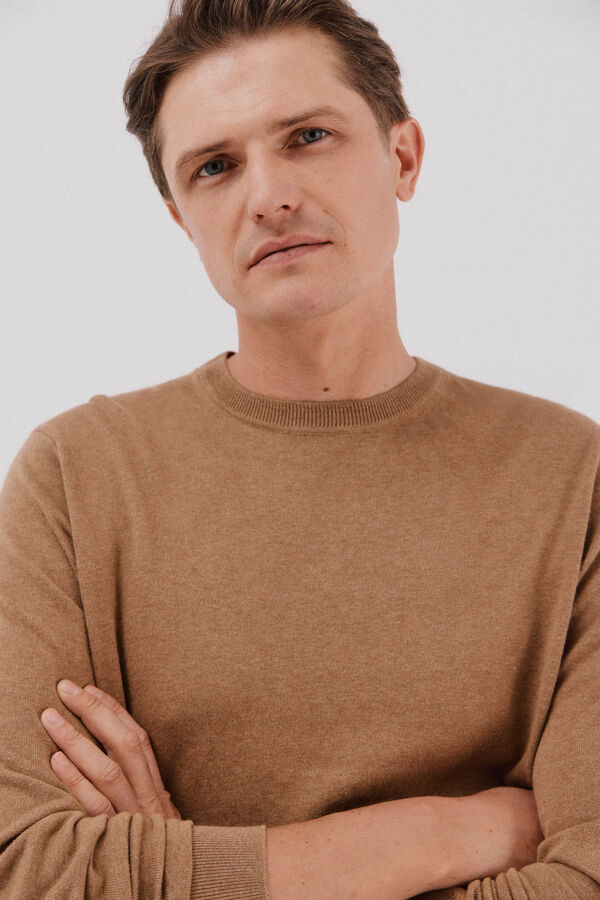 Cortefiel Jersey algodón cashmere cuello caja Beige