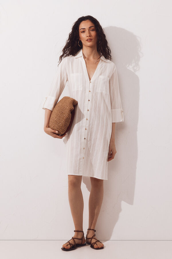 Cortefiel Caft&aacute;n camisero lurex Marfil
