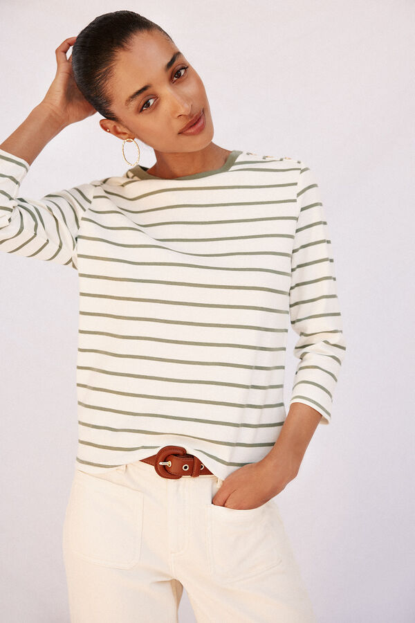 Cortefiel Playera básica botones dorados Estampado verde