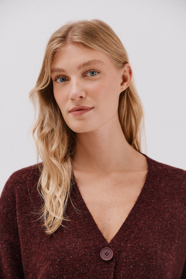 Cortefiel Cardigan largo bolsillos Vino