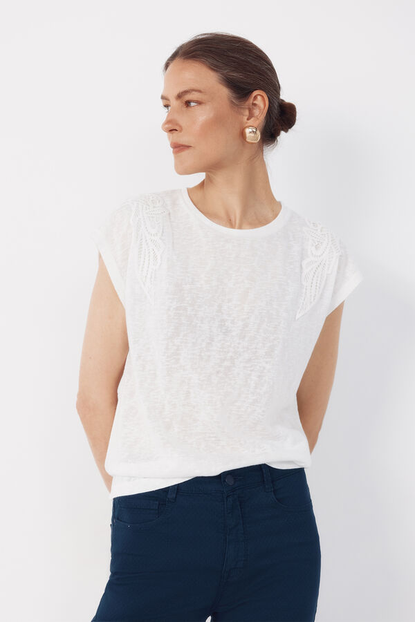Cortefiel Playera efecto lino con parches Blanco