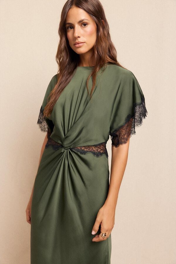 Slowlove Vestido satinado Verde oscuro