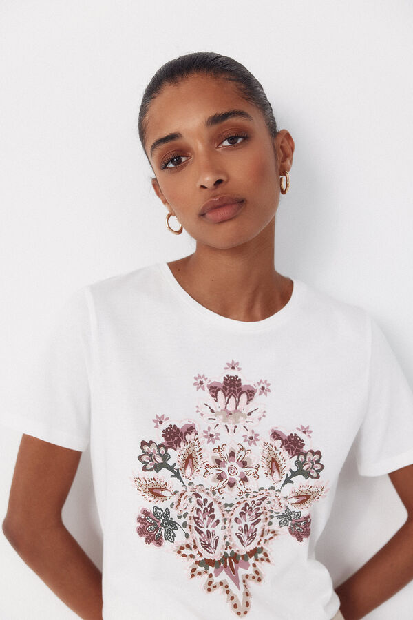 Cortefiel Camiseta estampada floral Blanco