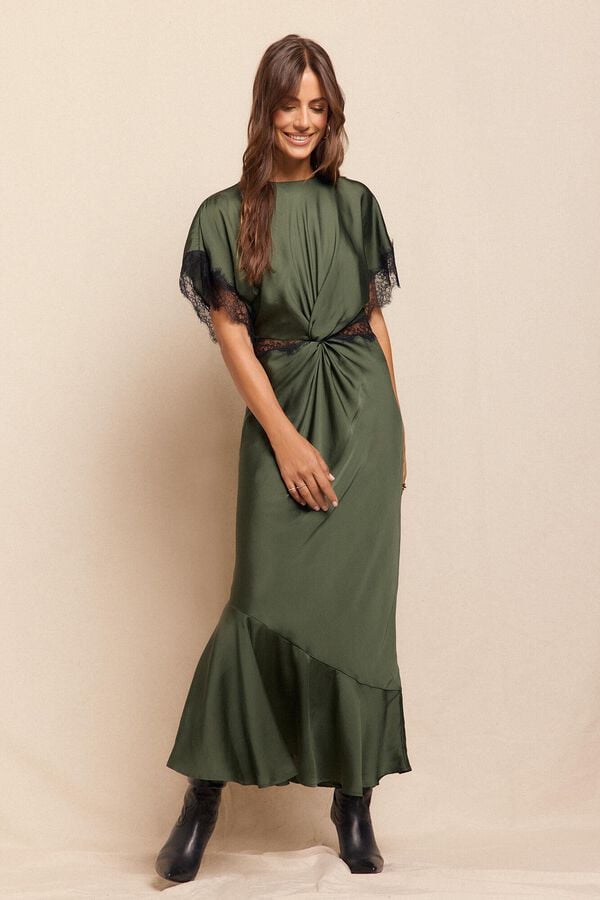 Slowlove Vestido satinado Verde oscuro