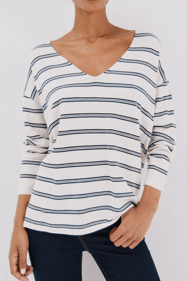 Cortefiel Suéter escote pico Marfil