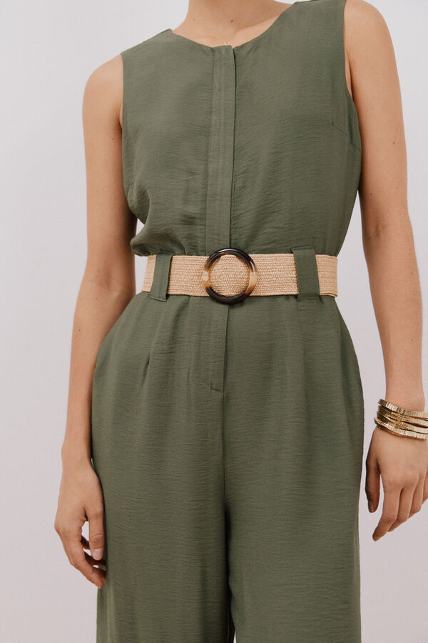 Cortefiel Jumpsuit con cinturón a contraste Kaki