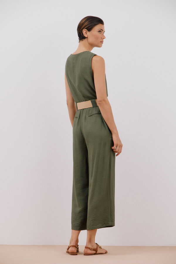 Cortefiel Jumpsuit con cinturón a contraste Kaki