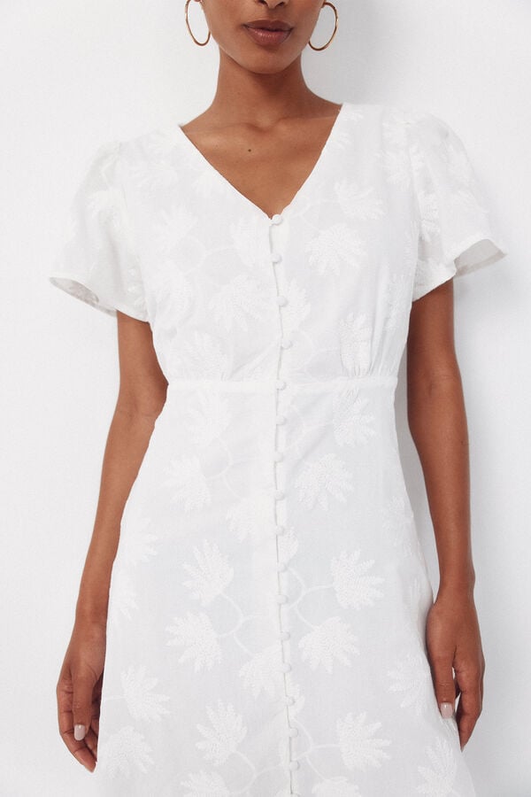 Cortefiel Vestido bordado Blanco