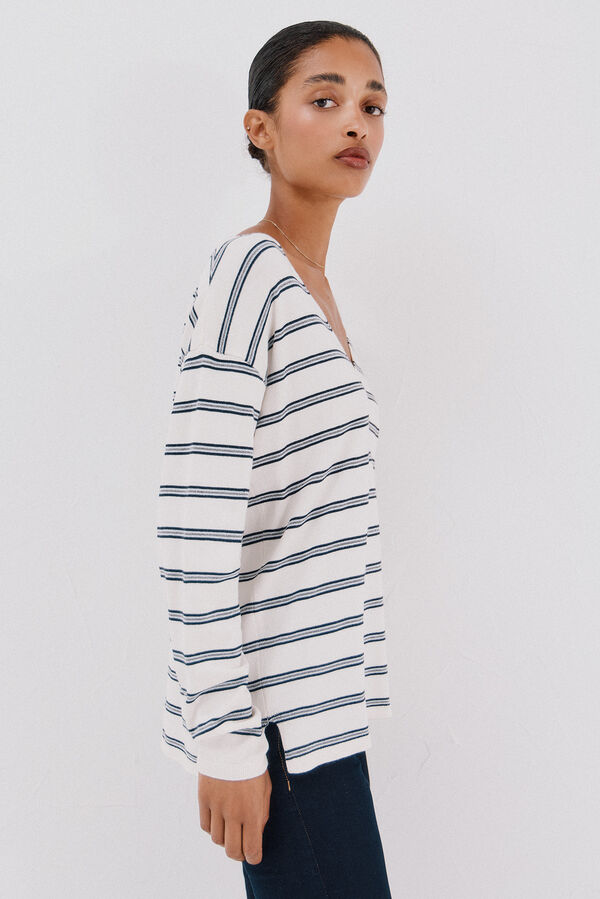 Cortefiel Suéter escote pico Marfil