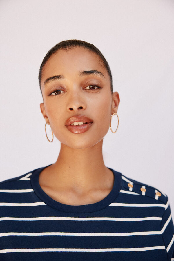 Cortefiel Playera básica botones dorados Estampado azul