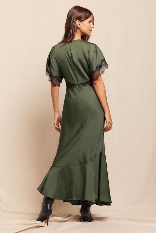 Slowlove Vestido satinado Verde oscuro