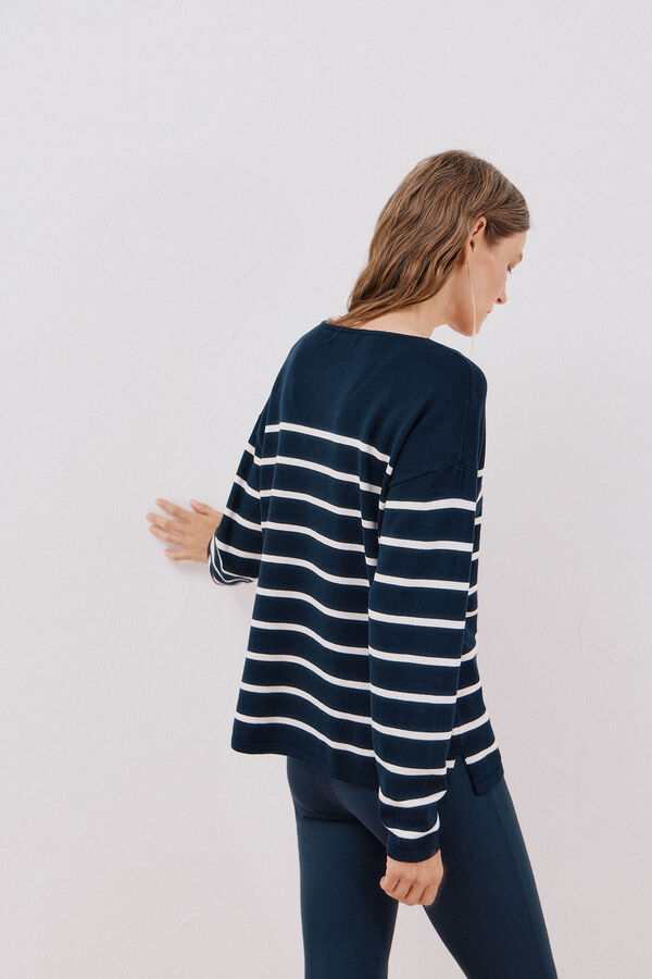 Cortefiel Suéter escote pico Estampado azul