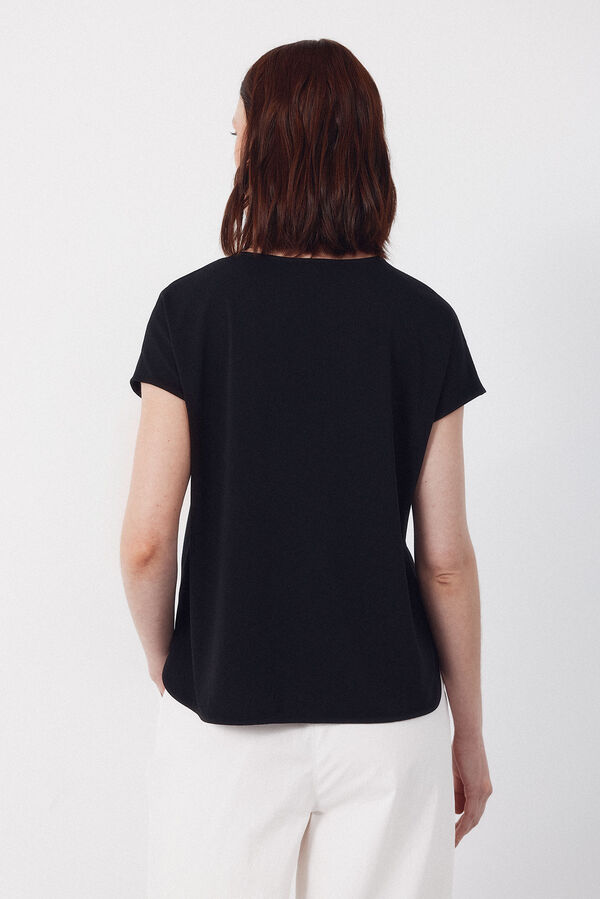 Cortefiel Playera con botones y escote en pico Negro