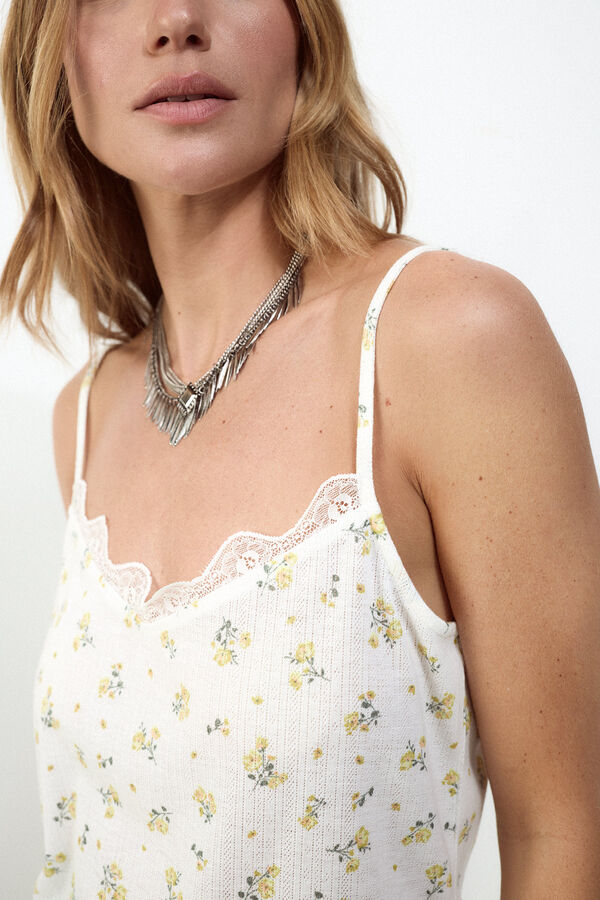 Slowlove Top tirantes detalle blonda Multicolor