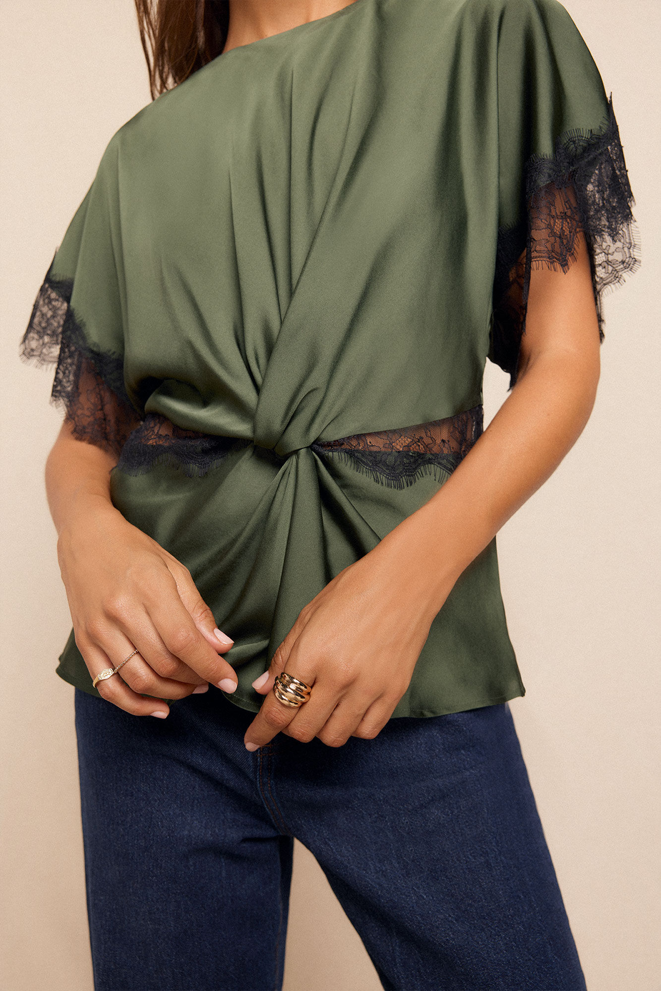 Slowlove Blusa satinada encajes
