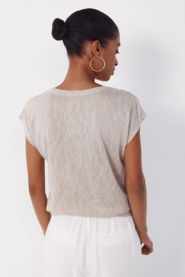 Cortefiel Playera efecto lino con parches Beige
