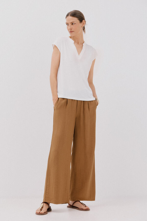 Cortefiel Pantalón fluido ancho Kaki