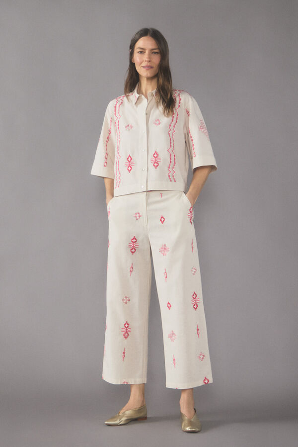 Cortefiel Camisa bordada Blanco