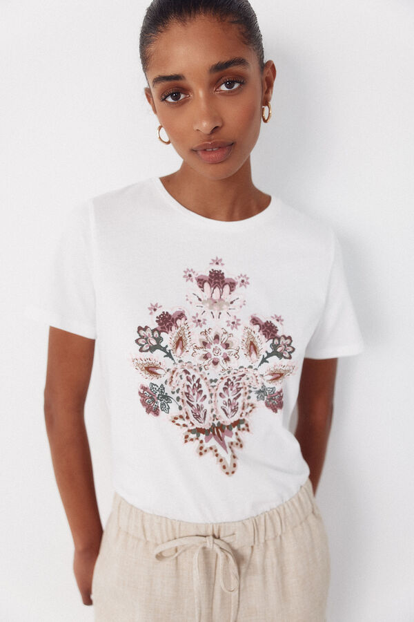 Cortefiel Camiseta estampada floral Blanco