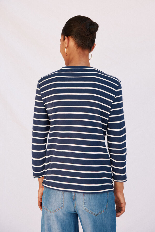 Cortefiel Playera básica botones dorados Estampado azul