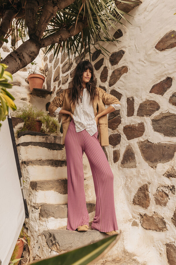 Slowlove Pantal&oacute;n de tejido acanalado Fucsia