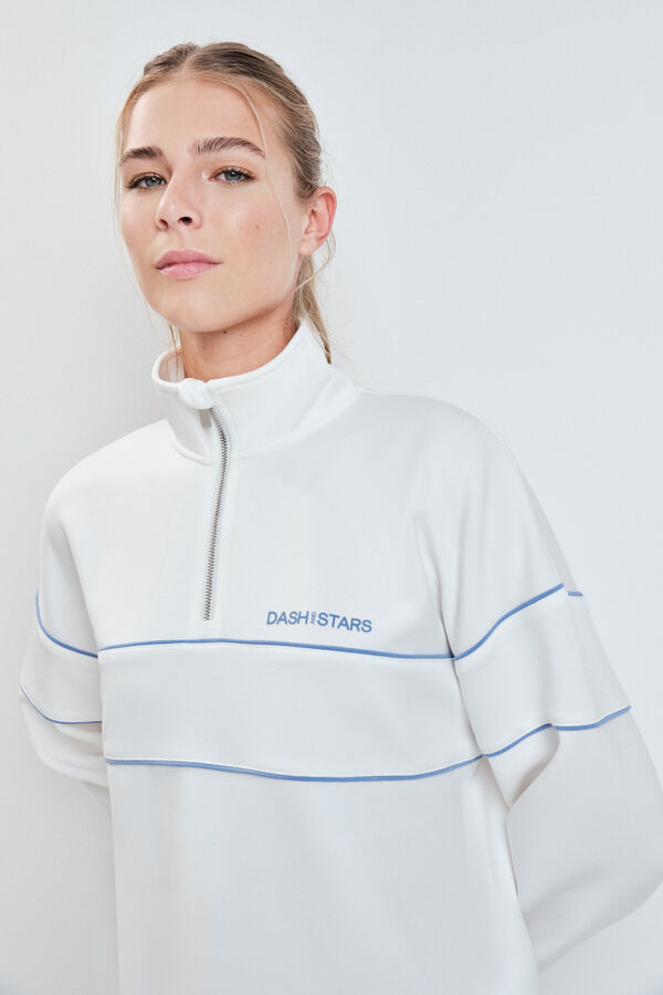 Dash and Stars Chamarra cuello alto cierre blanca beige