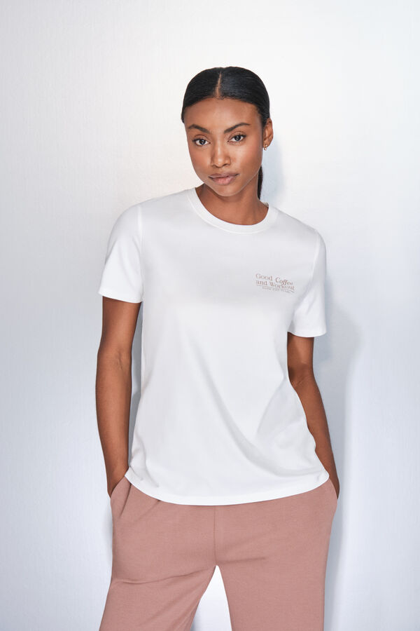 Dash and Stars Playera blanca de manga corta de algod&oacute;n beige