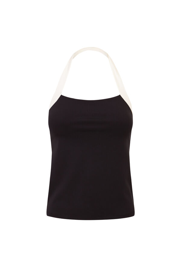 Dash and Stars Playera deportiva halter 4D Stretch contraste negro negro