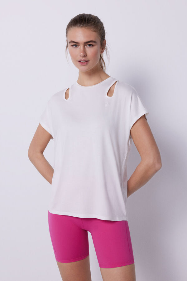 Dash and Stars Camiseta fluida cut outs blanca beige