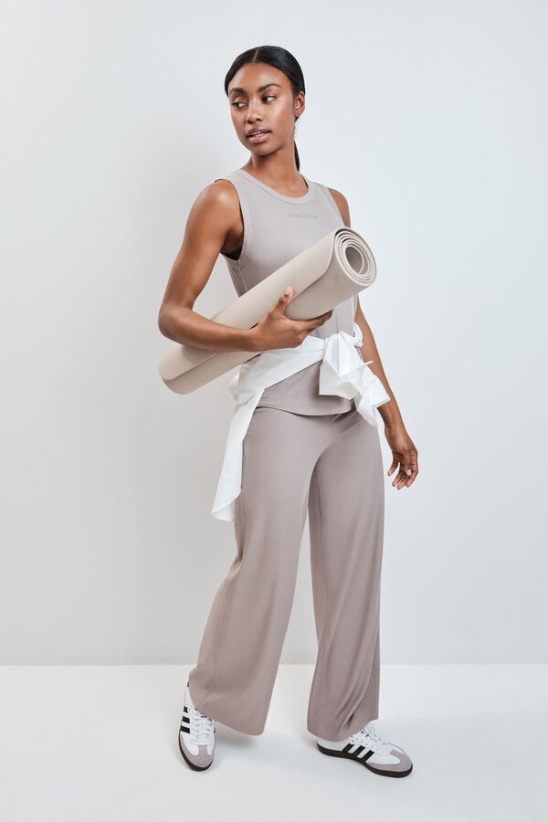 Dash and Stars Pantal&oacute;n largo palazzo rib beige caf&eacute;