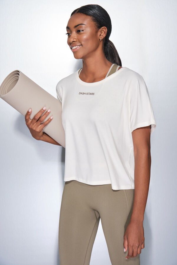 Dash and Stars Playera blanca de manga corta  beige