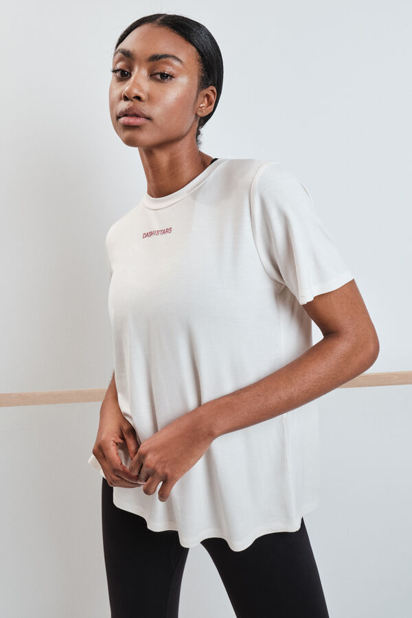 Dash and Stars Playera manga corta de modal blanca beige