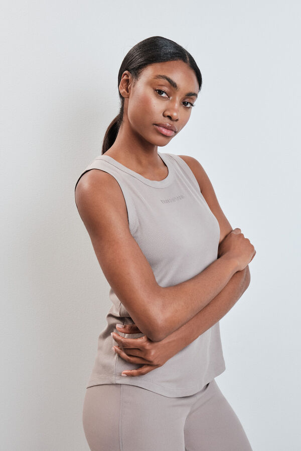 Dash and Stars Playera sin mangas de rib beige caf&eacute;