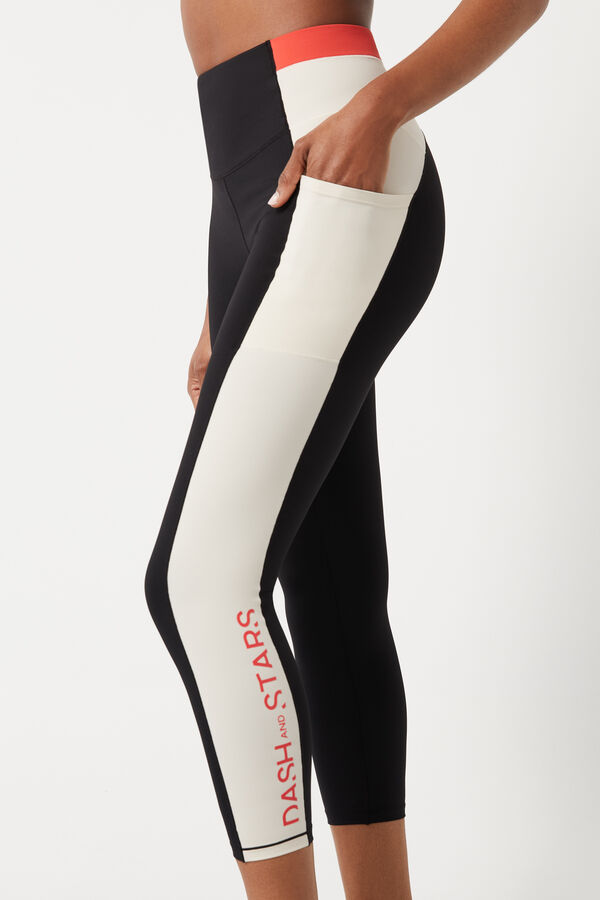 Dash and Stars Leggings crop color block 4D Stretch negro