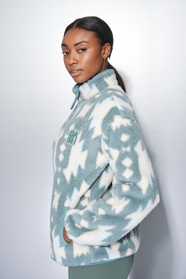 Dash and Stars Sudadera polar verde con cierre verde