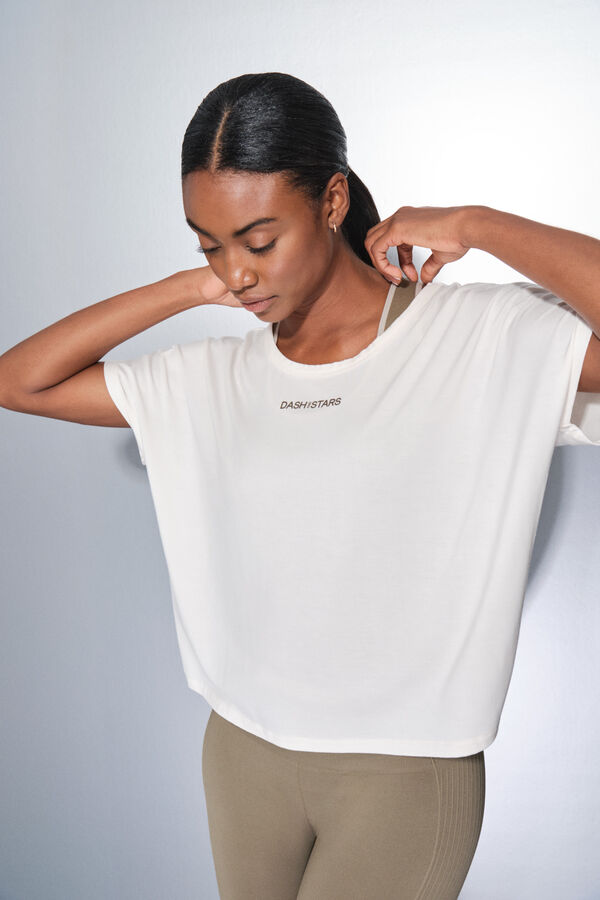 Dash and Stars Playera blanca de manga corta  beige