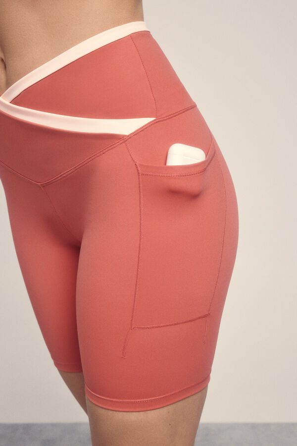 Dash and Stars Legging ciclista coral color block rojo