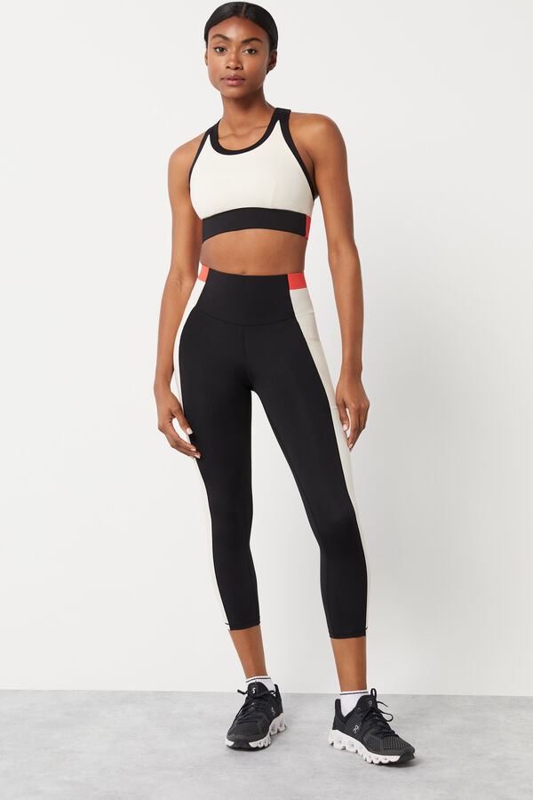 Dash and Stars Leggings crop color block 4D Stretch negro
