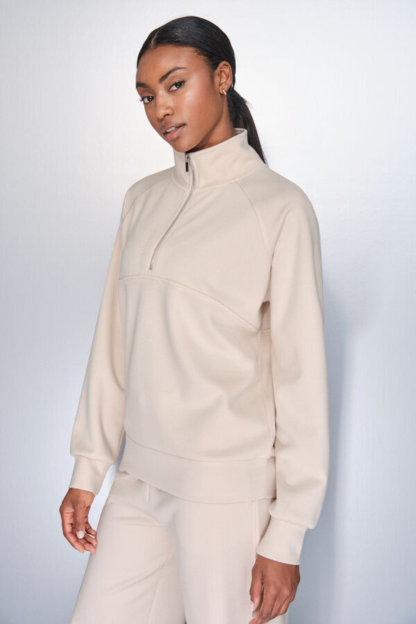 Dash and Stars Sudadera beige con cierre en el cuello café