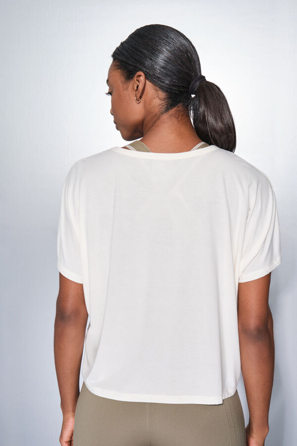 Dash and Stars Playera blanca de manga corta  beige