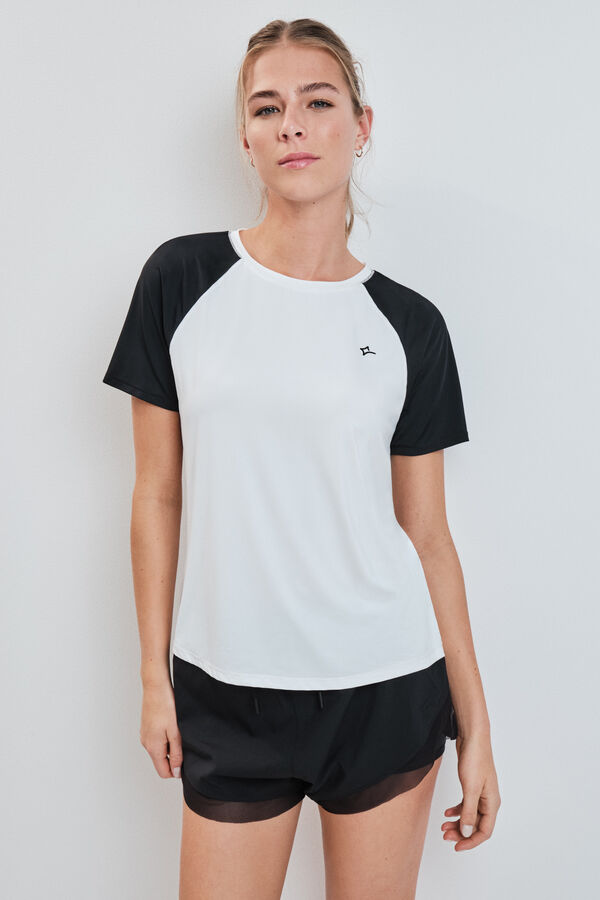 Dash and Stars Playera manga corta contraste blanca beige