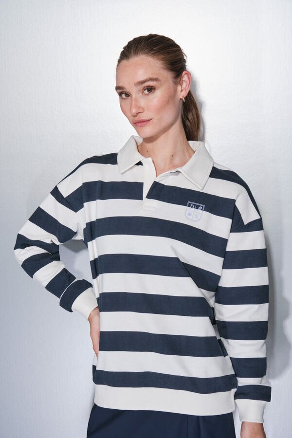 Dash and Stars Sudadera de forro polar 100% algodón con estampado de rayas azul